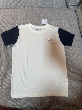 Crewcuts White Tee with Navy Sleeves and Oar Embroidery